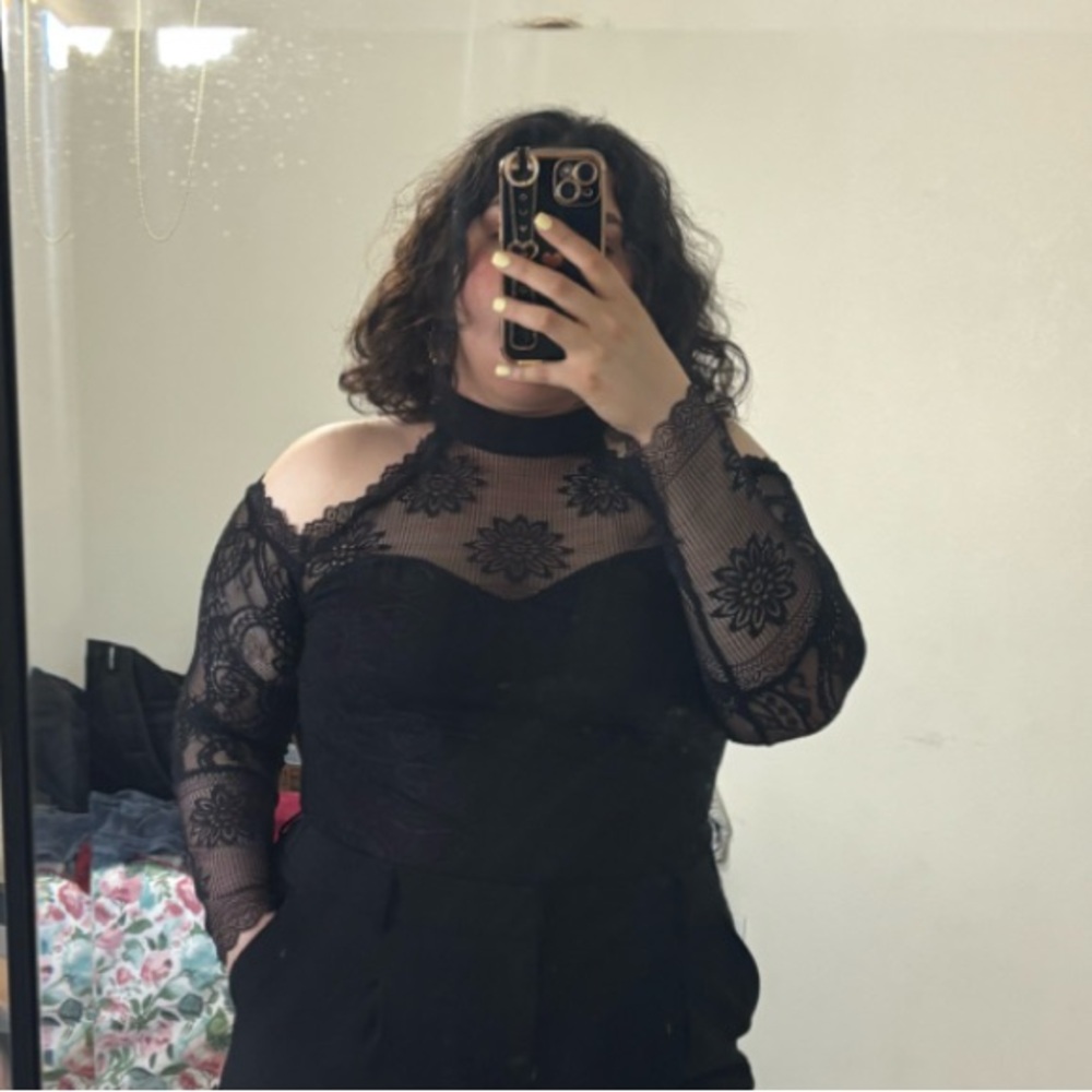Black Lace Cold Shoulder Top